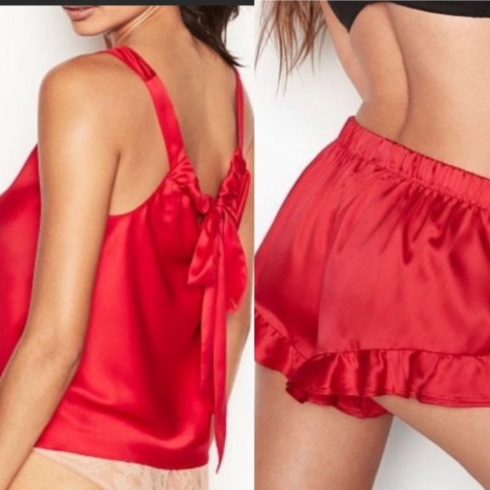 VS Sexy Red Satin Sleep Top & Shorts Small